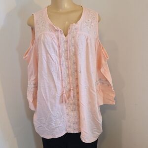Style & Co. Light Pink Embroidered Cold Shoulder Blouse